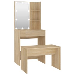 vidaXL Set Tavolo da Toeletta con LED Rovere Sonoma Legno ingegnerizzato