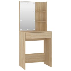 vidaXL Set Tavolo da Toeletta con LED Rovere Sonoma Legno ingegnerizzato