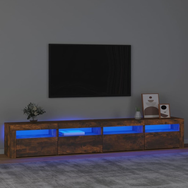 vidaXL Mobile Porta TV con Luci LED Rovere Fumo 240x35x40 cm