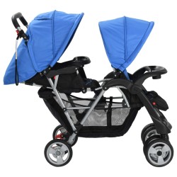 Passeggino Gemellare a Tandem in Acciaio Blu e Nero