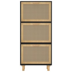    Scarpiera Nero 52x25x115cm Legno ingegnerizzato e Rattan Naturale