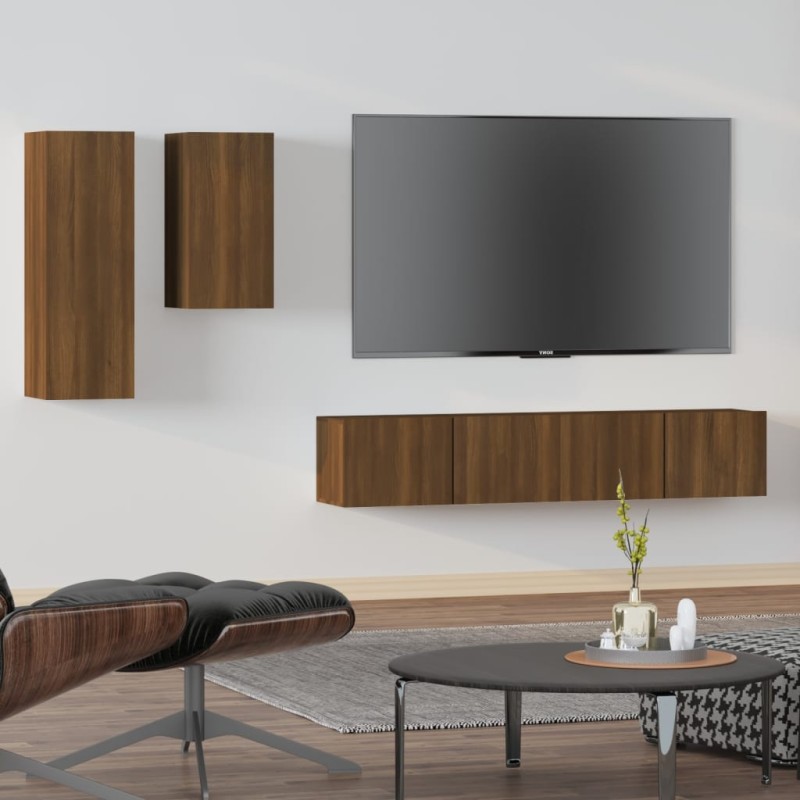    Set Mobili Porta TV 4 pz Rovere Marrone in Legno Ingegnerizzato