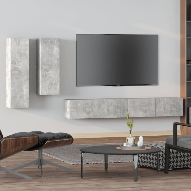 Set di Mobili Porta TV 4 pz Grigio Cemento in Legno Ingegnerizzato