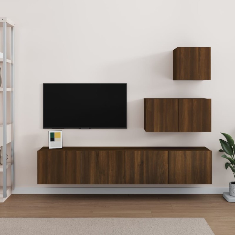 Set Mobili Porta TV 4 pz Rovere Marrone in Legno Ingegnerizzato