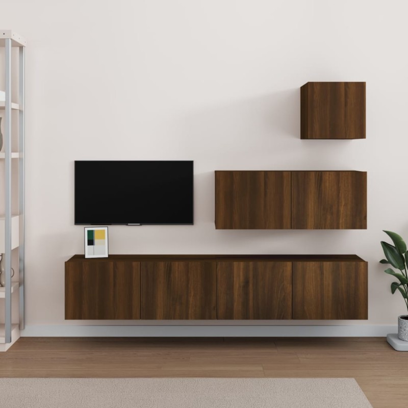 Set Mobili Porta TV 4 pz Rovere Marrone in Legno Ingegnerizzato