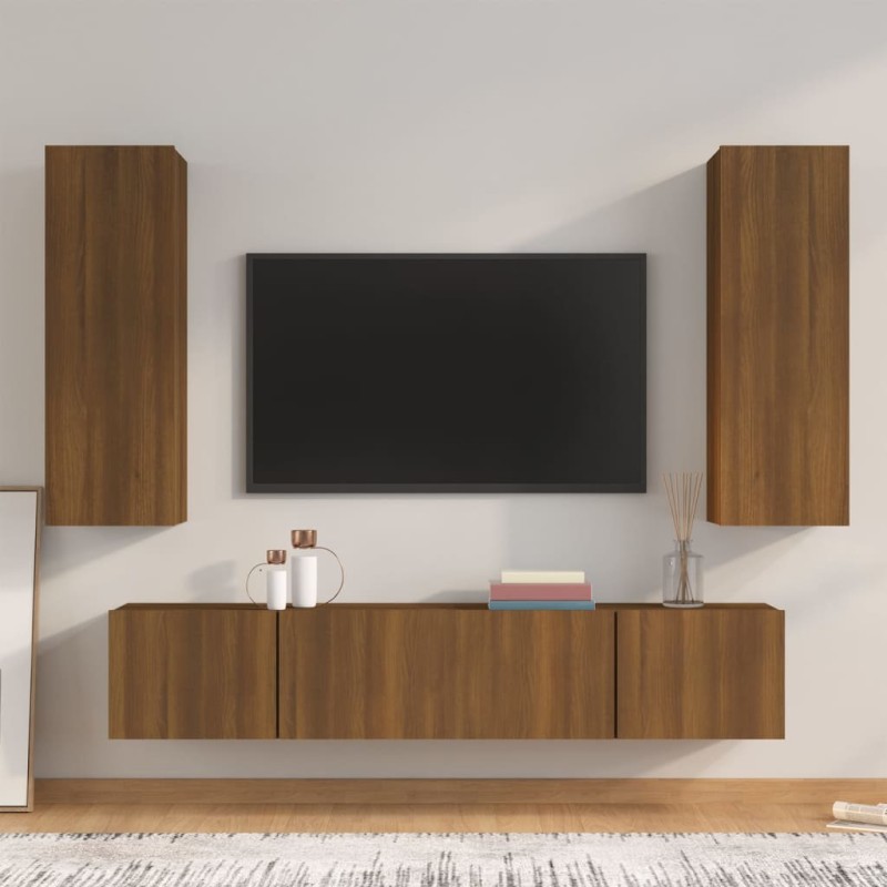 vidaXL Set Mobili Porta TV 4 pz Rovere Marrone in Legno Ingegnerizzato