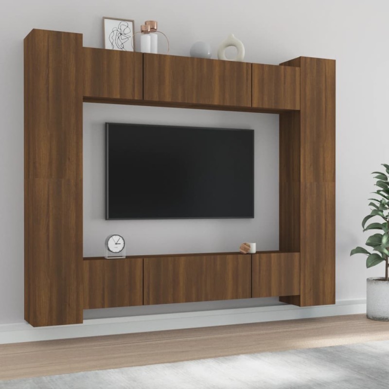 vidaXL Set Mobili Porta TV 8pz Rovere Marrone in Legno Ingegnerizzato