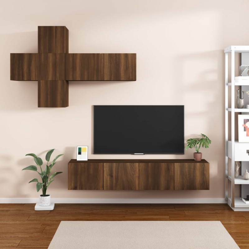 Set Mobili Porta TV 7 pz Rovere Marrone in Legno Ingegnerizzato