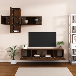 Set Mobili Porta TV 7 pz Rovere Marrone in Legno Ingegnerizzato