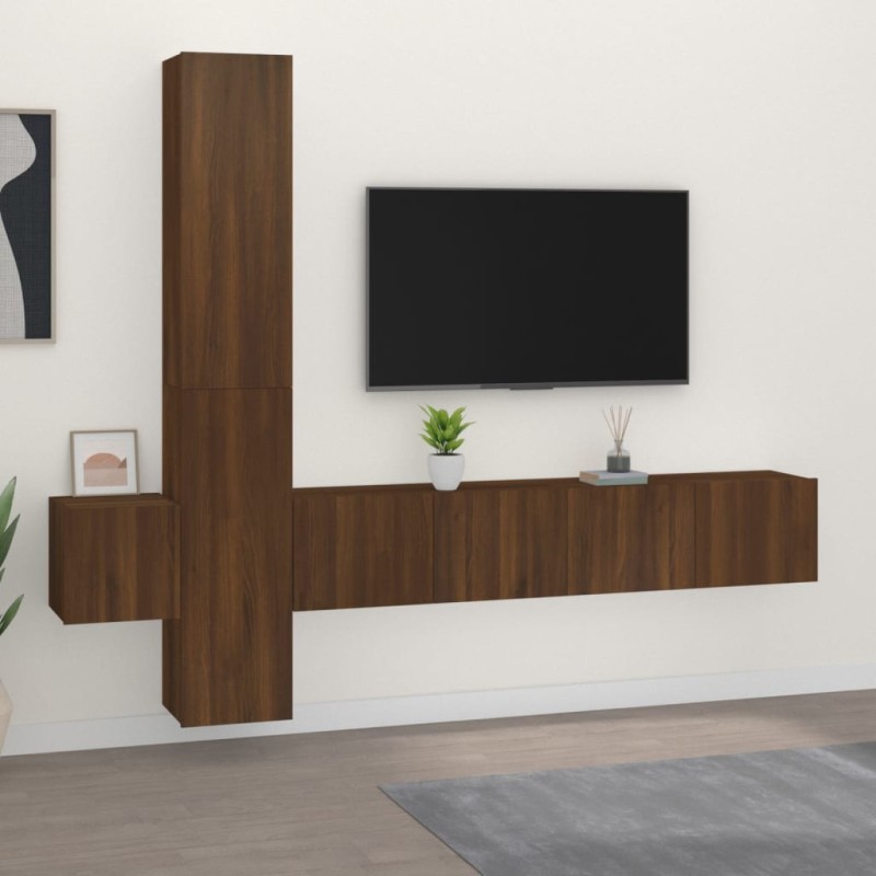 vidaXL Set di Mobili Porta TV 5 pz Rovere Marrone in Legno Ingegnerizzato