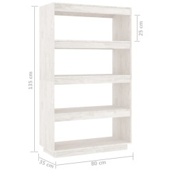 vidaXL Libreria/Divisorio Bianco 80x35x135 cm Legno Massello di Pino