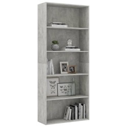 vidaXL Libreria a 5 Ripiani Grigio Cemento 80x30x189 cm in Truciolato