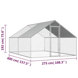 vidaXL Gabbia per Polli da Esterno 2,75x4x1,92m in Acciaio Zincato