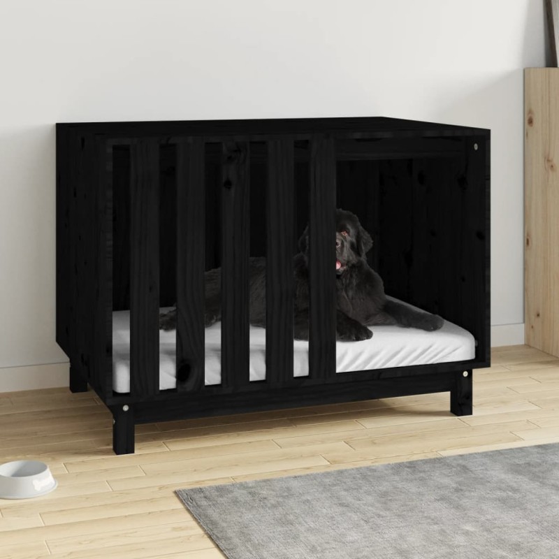 Casetta per Cani Nera 90x60x67 cm in Legno Massello di Pino