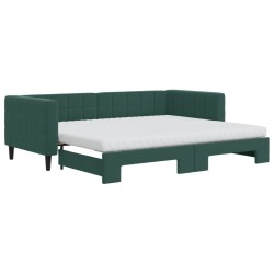 vidaXL Divano Letto Estraibile Materassi Verde Scuro 90x200 Velluto