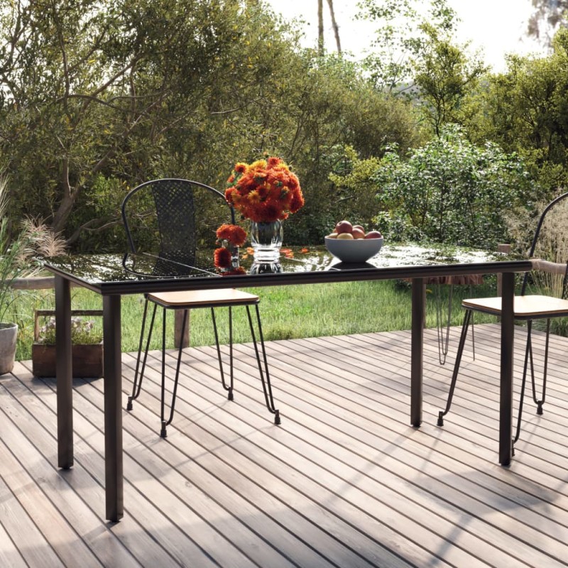 vidaXL Tavolo Pranzo Giardino Nero 160x80x74 Acciaio e Vetro Temperato