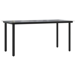 vidaXL Tavolo Pranzo Giardino Nero 160x80x74 Acciaio e Vetro Temperato