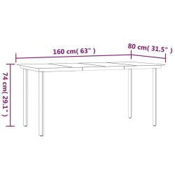 vidaXL Tavolo Pranzo Giardino Nero 160x80x74 Acciaio e Vetro Temperato