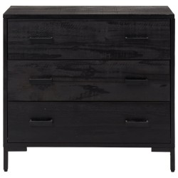 Cassettiera Nero 75x35x70 cm Legno Massello di Pino Riciclato