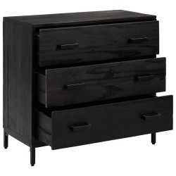 Cassettiera Nero 75x35x70 cm Legno Massello di Pino Riciclato