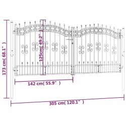 vidaXL Recinzione Cancello con Punta a Lancia Nera 305x173cm Acciaio