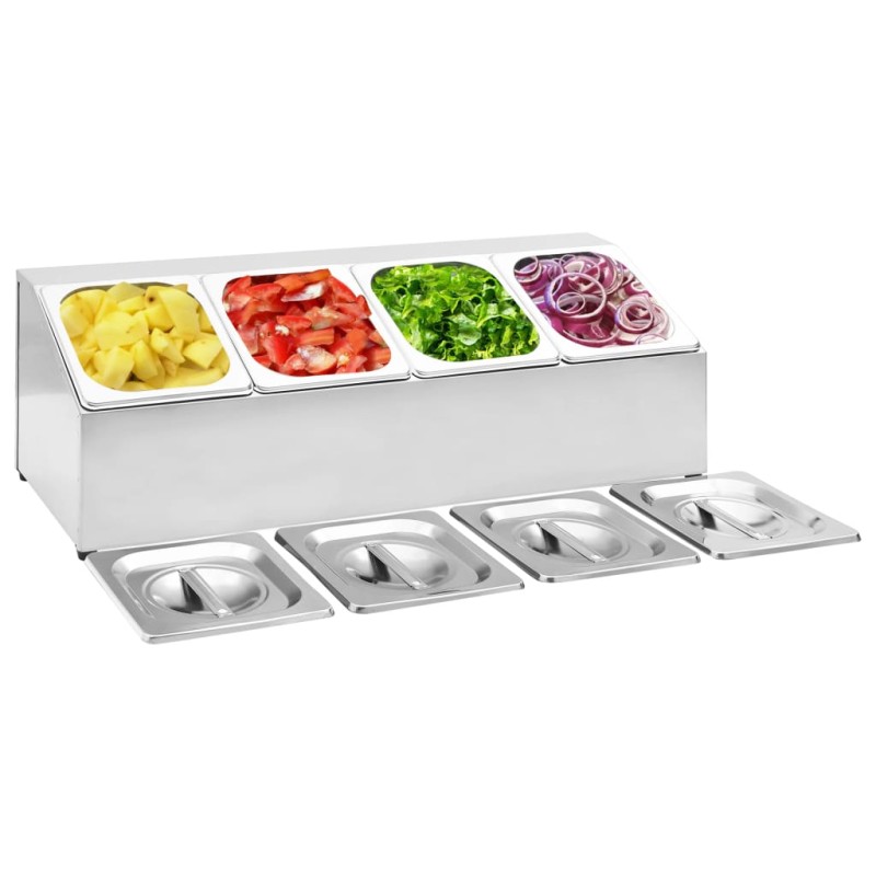 vidaXL Supporto Gastronorm con 4 Contenitori GN 1/6 in Acciaio Inox 