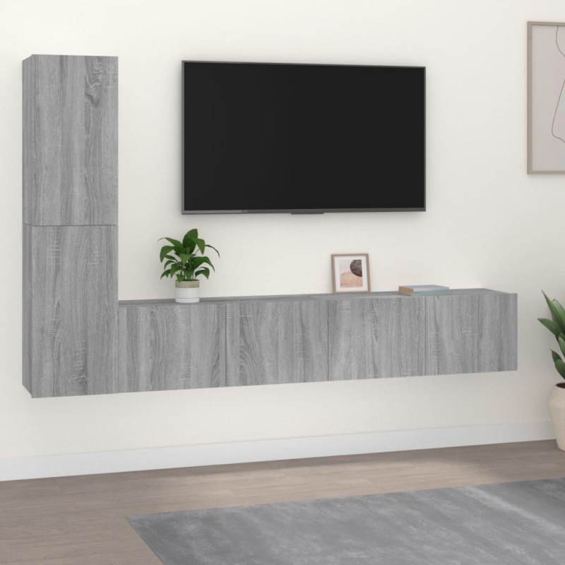 vidaXL Set di Mobili Porta TV 4 pz Grigio Sonoma in Legno ingegnerizzato