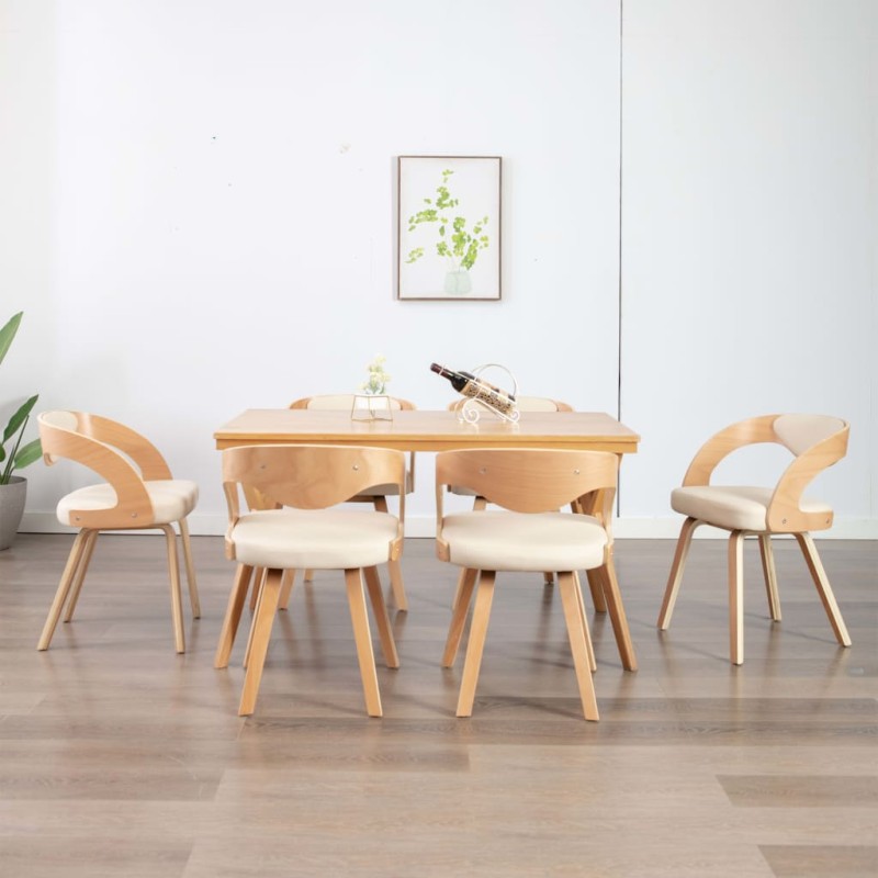 vidaXL Sedie da Pranzo 6 pz Crema in Legno Piegato e Similpelle